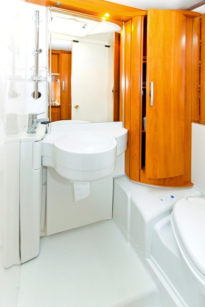 interior of luxury restroom trailer in Cook County